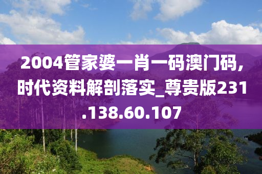 2004管家婆一肖一码澳门码,时代资料解剖落实_尊贵版231.138.60.107