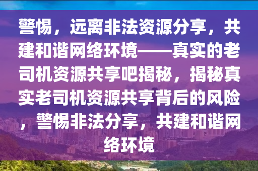 警惕，远离非法资源分享，共建和谐网络环境——真实的老司机资源共享吧揭秘，揭秘真实老司机资源共享背后的风险，警惕非法分享，共建和谐网络环境