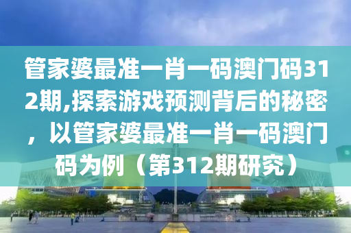 管家婆最准一肖一码澳门码312期,探索游戏预测背后的秘密，以管家婆最准一肖一码澳门码为例（第312期研究）