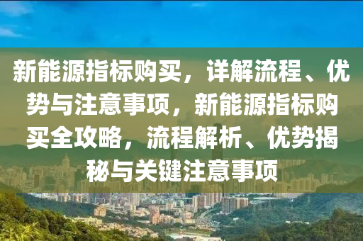 新能源指标购买，详解流程、优势与注意事项，新能源指标购买全攻略，流程解析、优势揭秘与关键注意事项