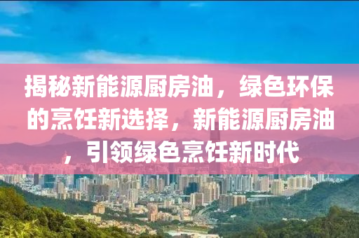 揭秘新能源厨房油，绿色环保的烹饪新选择，新能源厨房油，引领绿色烹饪新时代