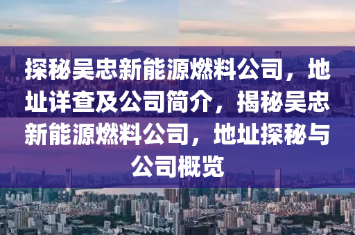 探秘吴忠新能源燃料公司，地址详查及公司简介，揭秘吴忠新能源燃料公司，地址探秘与公司概览