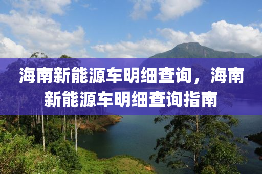 海南新能源车明细查询，海南新能源车明细查询指南