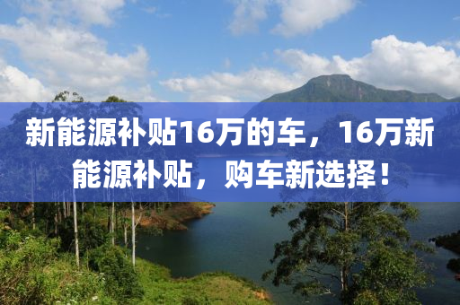 新能源补贴16万的车，16万新能源补贴，购车新选择！