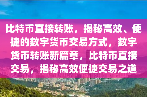 比特币直接转账，揭秘高效、便捷的数字货币交易方式，数字货币转账新篇章，比特币直接交易，揭秘高效便捷交易之道