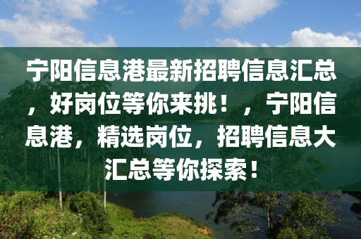 宁阳信息港最新招聘信息汇总，好岗位等你来挑！，宁阳信息港，精选岗位，招聘信息大汇总等你探索！