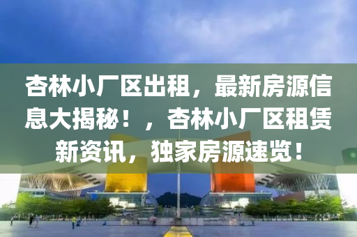 杏林小厂区出租，最新房源信息大揭秘！，杏林小厂区租赁新资讯，独家房源速览！