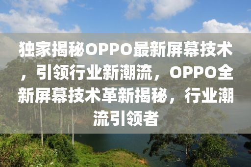 独家揭秘OPPO最新屏幕技术，引领行业新潮流，OPPO全新屏幕技术革新揭秘，行业潮流引领者