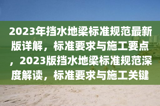 2023年挡水地梁标准规范最新版详解，标准要求与施工要点，2023版挡水地梁标准规范深度解读，标准要求与施工关键